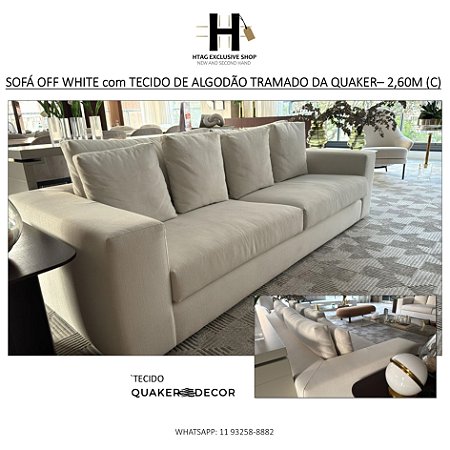 SOFÁ OFF WHITE TECIDO TRAMADO DA QUAKER– 2,60M (C)