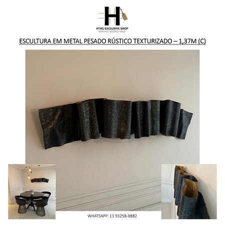 ESCULTURA DE PAREDE EM METAL PESADO RÚSTICO TEXTURIZADO – 1,37M (C)