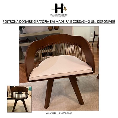 POLTRONA DONAIRE GIRATÓRIA EM MADEIRA E CORDAS – 2 UNIDADES DISPONÍVEIS