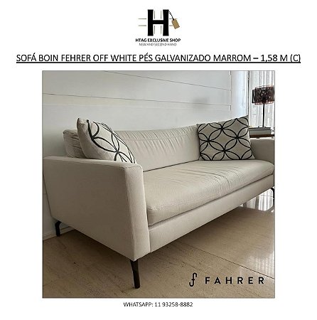 SOFÁ BOIN FEHRER OFF WHITE PÉS EM FERRO GALVANIZADO MARROM – 1,58 M (C)