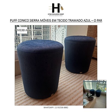 PUFF CÔNICO SIERRA MÓVEIS EM TECIDO TRAMADO AZUL – O PAR