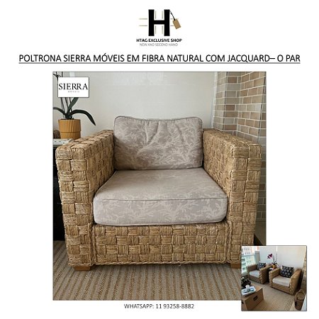 POLTRONA SIERRA MÓVEIS BASE EM FIBRA NATURAL ESTOFADA EM JACQUARD OFF WHITE – O PAR