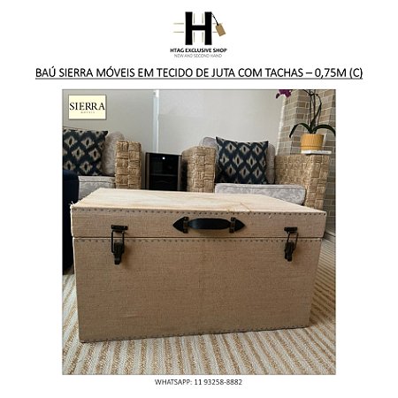 BAÚ SIERRA MÓVEIS EM TECIDO DE JUTA COM TACHAS – 0,75M (C)