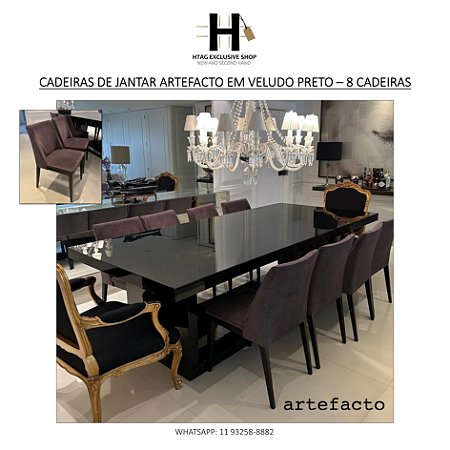 CADEIRAS DE JANTAR ARTEFACTO EM VELUDO PRETO – 8 CADEIRAS