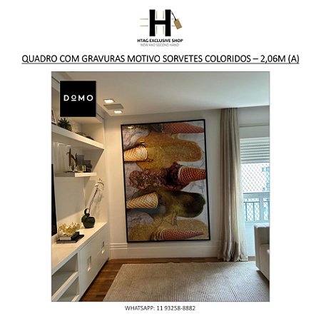 QUADRO COM FOTOGRAFIA TRABALHADA MOTIVO SORVETES COLORIDOS – 2,06M