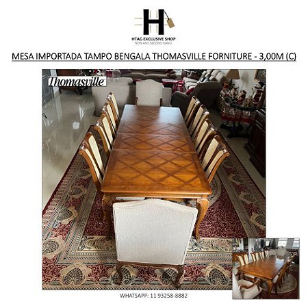 MESA DE JANTAR IMPORTADA TAMPO QUADRICULADO BENGALA THOMASVILLE FORNITURE - 3,00M (C)