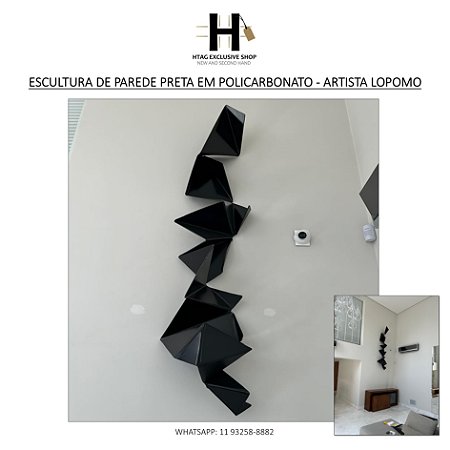 ESCULTURA DE PAREDE PRETA EM POLICARBONATO ARTISTA LOPOMO