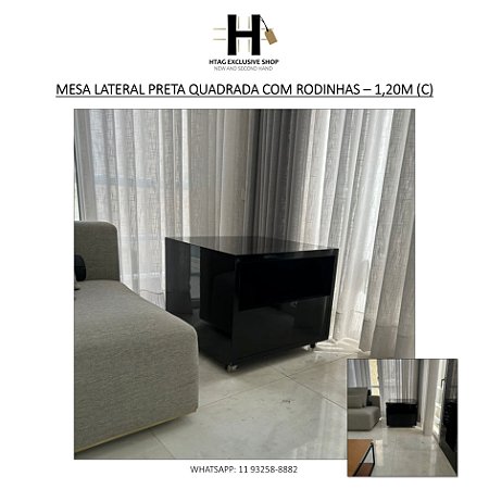 MESA LATERAL PRETA QUADRADA COM RODINHAS – 1,20M (C)