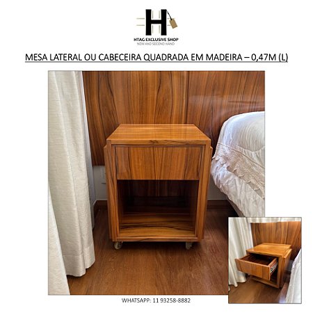 MESA LATERAL OU CABECEIRA QUADRADA EM MADEIRA – 0,47M (L)