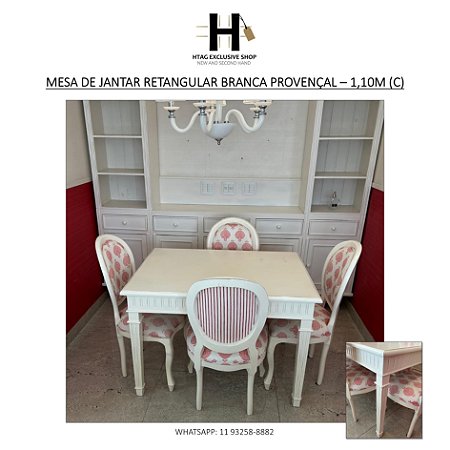 MESA DE JANTAR RETANGUlAR BRANCA PROVENÇAL – 1,10M (C)
