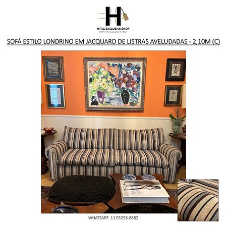 SOFÁ ESTILO LONDRINO EM JACQUARD DE LISTRAS AVELUDADAS - 2,10M (C)