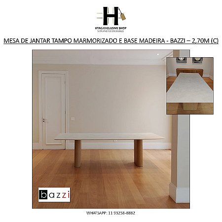 MESA DE JANTAR RETANGULAR TAMPO EM TS MARMORIZADO BASE MADEIRA LOJA BAZZI – 2,70M (C)