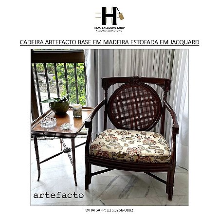 CADEIRA ARTEFACTO BASE EM MADEIRA ESTOFADA EM JACQUARD
