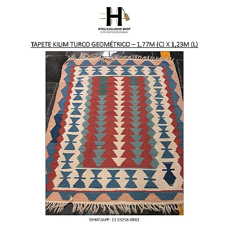 TAPETE KILIM TURCO GEOMÉTRICO – 1,77M (C) X 1,23M (L)