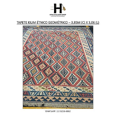 TAPETE KILIM ÉTNICO GEOMÉTRICO – 3,85M (C) X 3,06 (L)