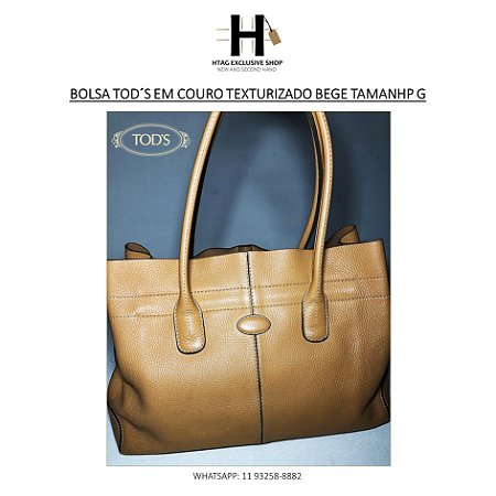 BOLSA TOD´S EM COURO TEXTURIZADO BEGE TAMANHP G