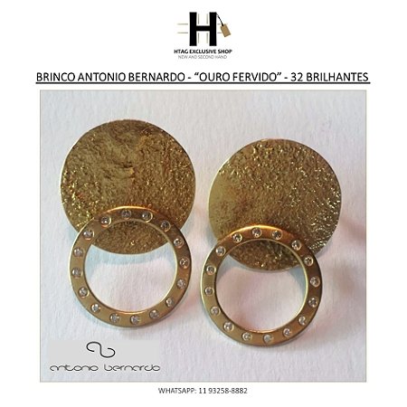BRINCO ANTONIO BERNARDO ACABAMENTO “OURO AMARELO FERVIDO” COM 32 BRILHANTES