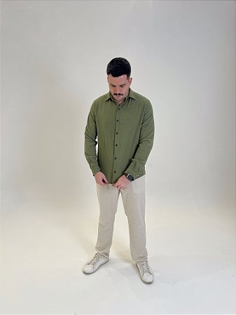 Camisa M/L de Algodão Rústico Verde Militar