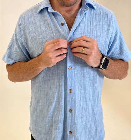 Camisa de Algodão Rústico Azul Bebê