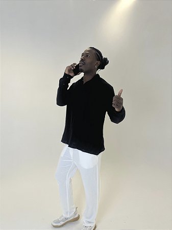 Bata M/L de Algodão Rústico Preta