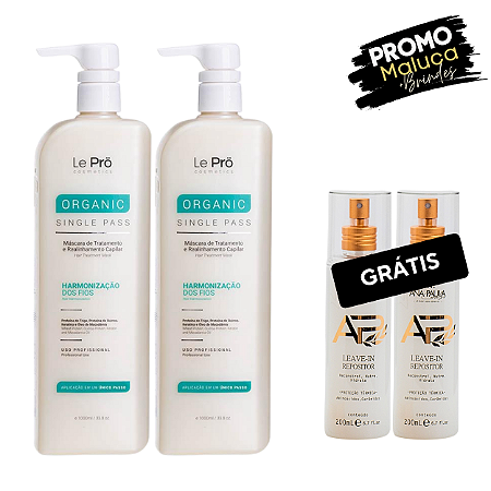 Alisamento Progressivo Organic Passo Único – Le Prö” - Combo 2 Unidades. Grátis 2 unidades Leave-In Repositor - Protetor Térmico do Liso Lambido