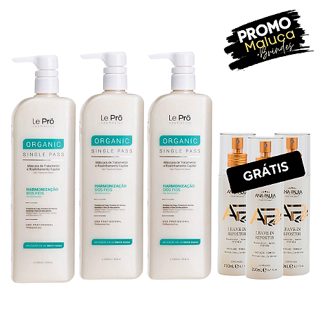 Alisamento Progressivo Organic Passo Único – Le Prö” - Combo 3 Unidades.- Grátis 3 unidades Leave-In Repositor - Protetor Térmico do Liso Lambido