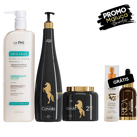 Combo Profissional – Rabo de Cavalo + Le Prö Alinhamento Capilar + Grátis Elixir Rica e Leave-in do Liso