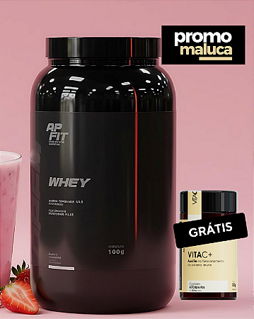 Whey Protein APFIT – Sabor Morango, 900g + Grátis Vita C +