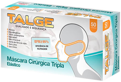 Máscara Descartável Tripla Com Clips Nasal Talge Branca