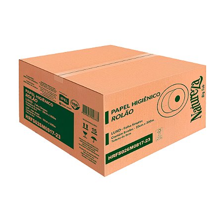 Papel Higiênico Rolão Ipel Folha Simples Luxo Natureza Big Tub 17g 10cmx300m 8 un