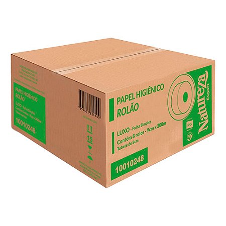 Papel Higiênico Rolão Natureza Folha Simples 17g - 10cmx300m - 08 Rolos