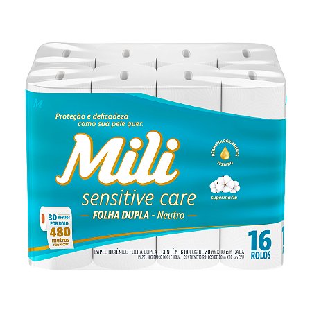 Papel Higiênico Mili Sensitive Care Folha Dupla - 30m - 16 Rolos