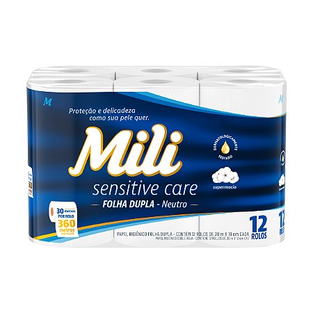 Papel Higiênico Mili Sensitive Care Folha Dupla - 30m - 12 Rolos