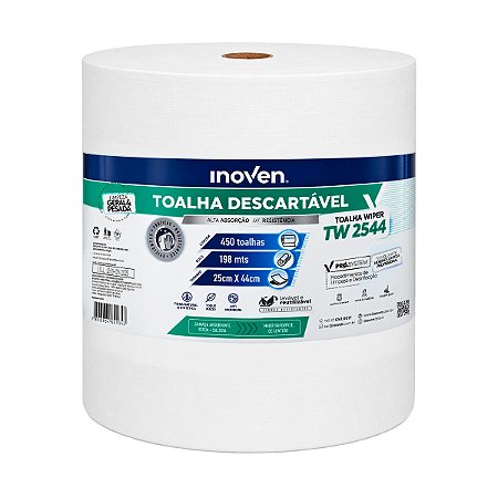 Toalha Descartável Inoven Wiper Branco 25cmx198m C/450