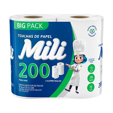Papel Toalha Mili Multiuso - 20cmx22cm - 200 Folhas