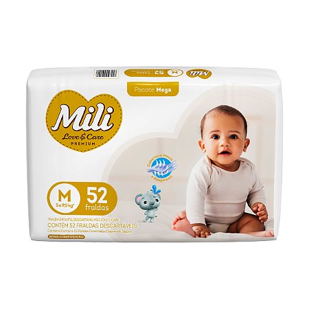 Fralda Mili Love & Care Premium Mega M 52 Un