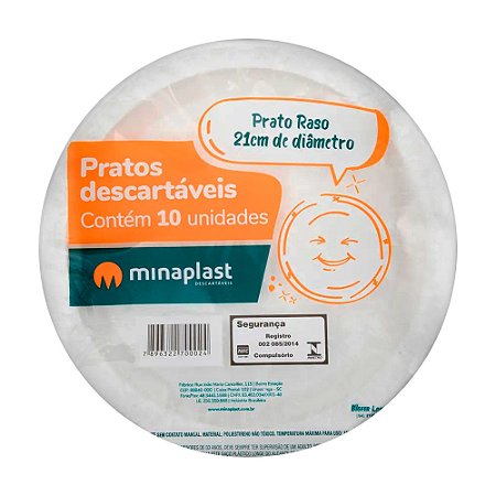 Prato Descartável 21cm Minaplast Branco 10un