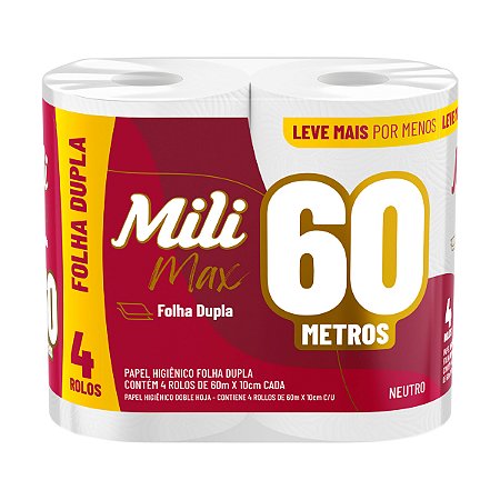 Papel Higiênico Mili Sensitive Care Folha Dupla - 60m - 4 Rolos