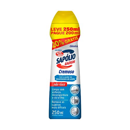 Saponáceo Cremoso Sapólio Radium Clássico 250ml - Leve 250ml Pague 200ml