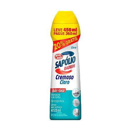 Saponáceo Cremoso Sapólio Radium Cloro 450ml - Leve 450ml Pague 360ml