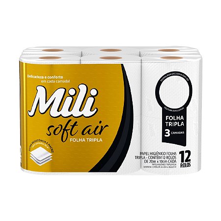 Papel Higiênico Mili Soft Air Folha Tripla - 20m - 12 Rolos