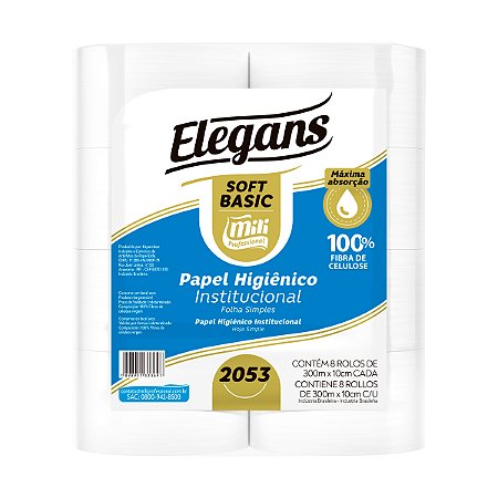 Papel Higiênico Rolão Mili Elegans Soft Basic 15g - 10cmx300m - 08 Rolos