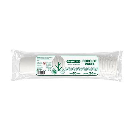 Copo Descartável de Papel Bompack 180ml 50un