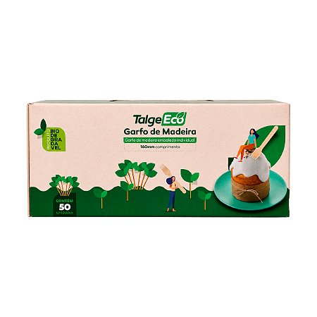 Garfo de Madeira Descartável Talge Eco 50un