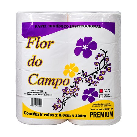Papel Higiênico Rolão Flor do Campo Folha Dupla Premium 9cmx200m 8 un