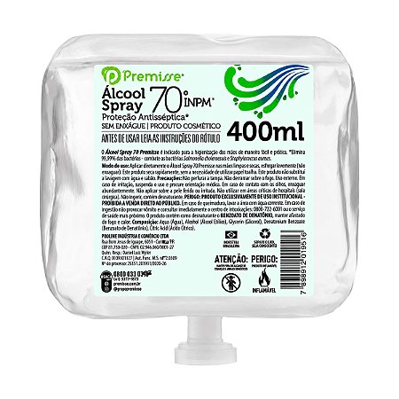 Álcool em Spray Antisséptico Premisse Refil Bag 70° INPM 400ml