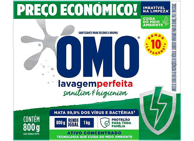 Sabão em Pó Omo Lavagem Perfeita 800g - Produtos de Limpeza, Higiene e  Descartáveis - Essenza Comercial