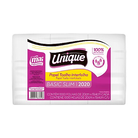 Papel Toalha Mili Unique Basic Slim 17g - 20cmx19,4cm - 1000 Folhas