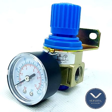 Regulador De Pressão Pneumático Com Manômetro e Suporte R.1/4"