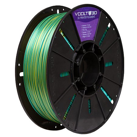 Filamento PLA Duo Color Dourado e Verde V-Silk High Speed | 1,75mm | 1Kg | Voolt3D